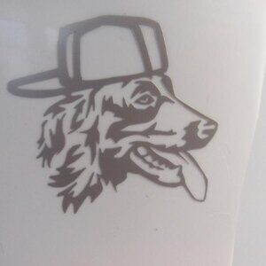 Backwards Hat Dog Decal, Permanent Vinyl Decal, Indoor or Outdoor Use 6" Silver